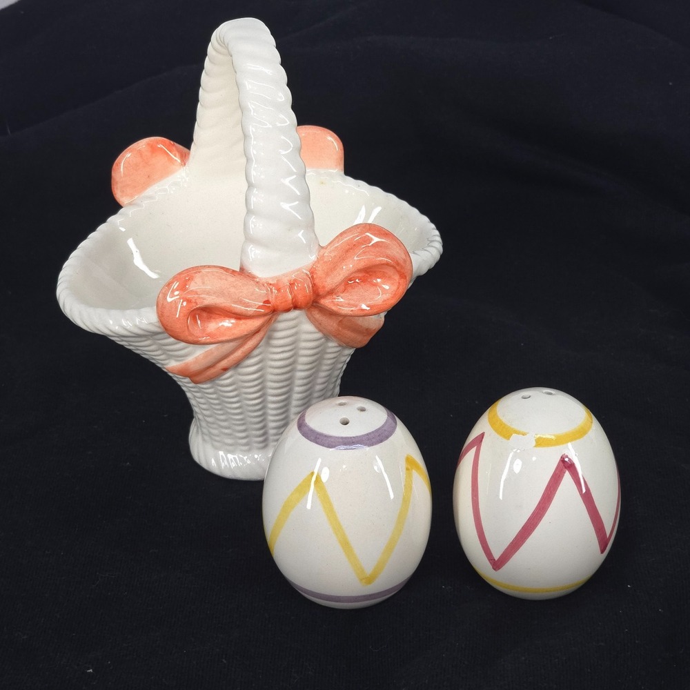 Easter Basket Egg Salt & Pepper Shakers Ceramic Pastel Spring Table Decor Boho